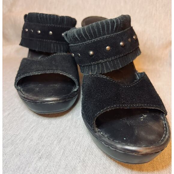 Born Kassidy Suede 90s/Y2K Style Black Block Heel Sandals Fringe Studs Boho sz 8 - Picture 4 of 9